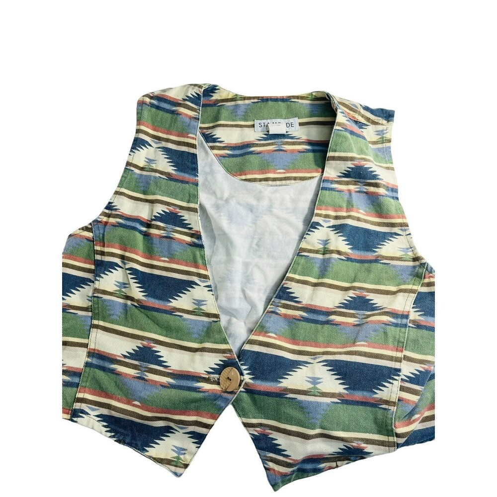 Vintage STAMPEDE Western Tie Back Vest Southwest Aztec Print Sz Med